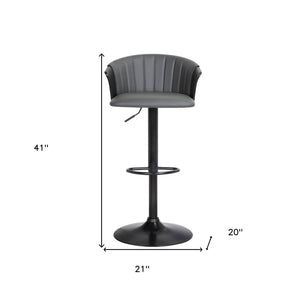 Homeroots Gray And Black Faux Leather With Metal Swivel Adjustable Height Bar Chair   534428