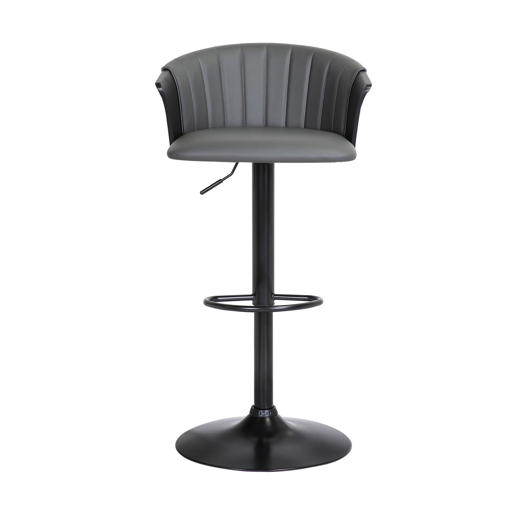 Homeroots Gray And Black Faux Leather With Metal Swivel Adjustable Height Bar Chair   534428