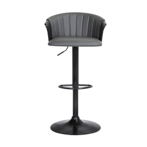 Homeroots Gray And Black Faux Leather With Metal Swivel Adjustable Height Bar Chair   534428