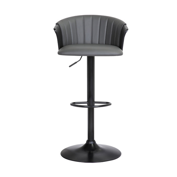Homeroots Gray And Black Faux Leather With Metal Swivel Adjustable Height Bar Chair   534428