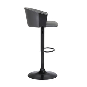 Homeroots Gray And Black Faux Leather With Metal Swivel Adjustable Height Bar Chair   534428