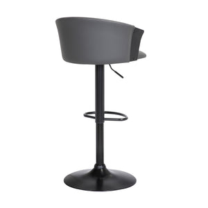 Homeroots Gray And Black Faux Leather With Metal Swivel Adjustable Height Bar Chair   534428