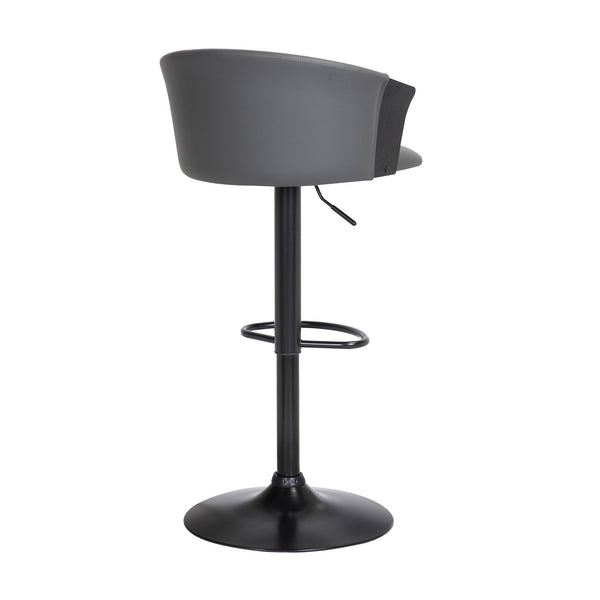 Homeroots Gray And Black Faux Leather With Metal Swivel Adjustable Height Bar Chair   534428