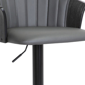 Homeroots Gray And Black Faux Leather With Metal Swivel Adjustable Height Bar Chair   534428
