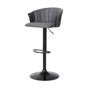 Homeroots Gray And Black Faux Leather With Metal Swivel Adjustable Height Bar Chair   534428