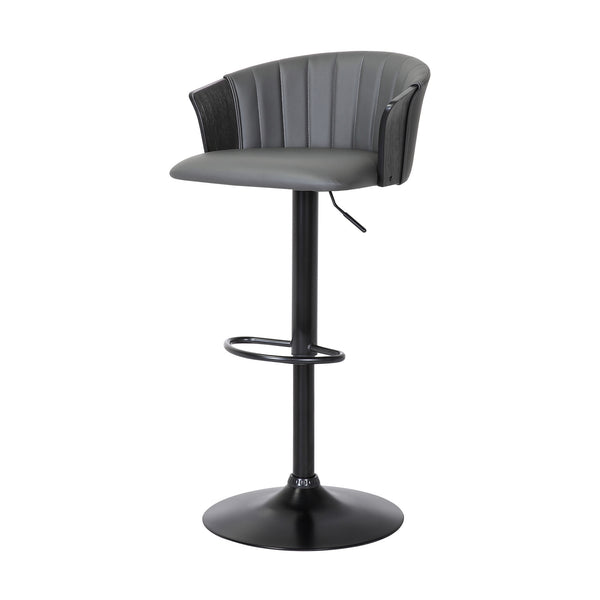 Homeroots Gray And Black Faux Leather With Metal Swivel Adjustable Height Bar Chair   534428