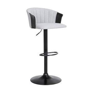 Homeroots Light Gray And Black Fabric With Metal Swivel Adjustable Height Bar Chair   534429