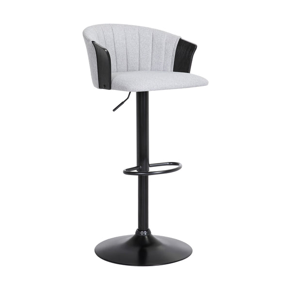 Homeroots Light Gray And Black Fabric With Metal Swivel Adjustable Height Bar Chair   534429