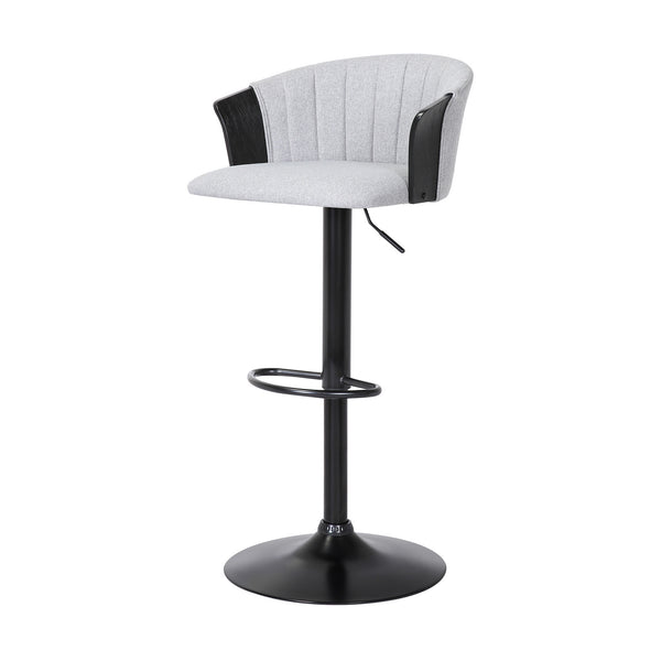 Homeroots Light Gray And Black Fabric With Metal Swivel Adjustable Height Bar Chair   534429