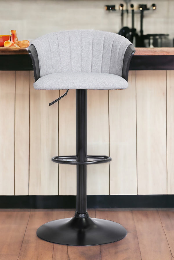 Homeroots Light Gray And Black Fabric With Metal Swivel Adjustable Height Bar Chair   534429