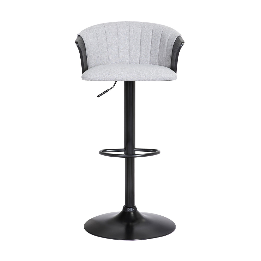 Homeroots Light Gray And Black Fabric With Metal Swivel Adjustable Height Bar Chair   534429