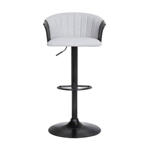 Homeroots Light Gray And Black Fabric With Metal Swivel Adjustable Height Bar Chair   534429