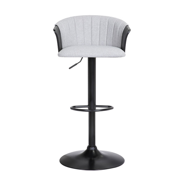Homeroots Light Gray And Black Fabric With Metal Swivel Adjustable Height Bar Chair   534429