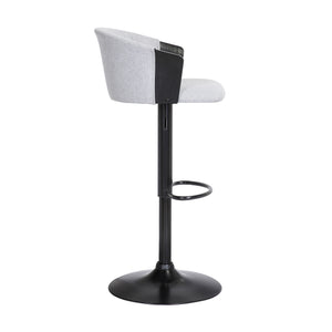 Homeroots Light Gray And Black Fabric With Metal Swivel Adjustable Height Bar Chair   534429