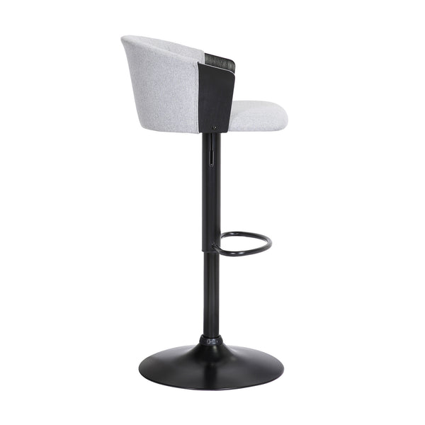 Homeroots Light Gray And Black Fabric With Metal Swivel Adjustable Height Bar Chair   534429