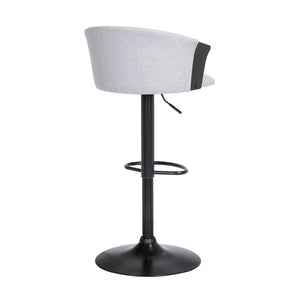 Homeroots Light Gray And Black Fabric With Metal Swivel Adjustable Height Bar Chair   534429