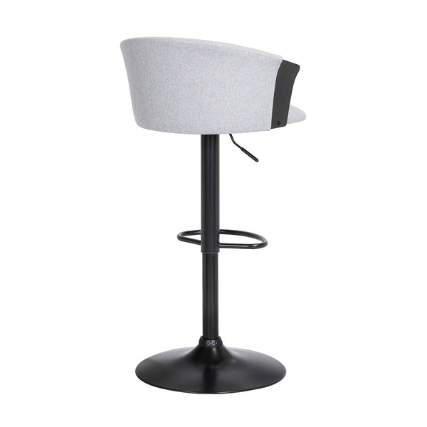 Homeroots Light Gray And Black Fabric With Metal Swivel Adjustable Height Bar Chair   534429