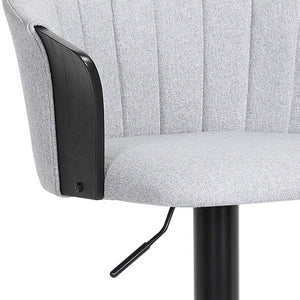 Homeroots Light Gray And Black Fabric With Metal Swivel Adjustable Height Bar Chair   534429