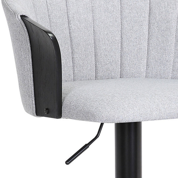 Homeroots Light Gray And Black Fabric With Metal Swivel Adjustable Height Bar Chair   534429