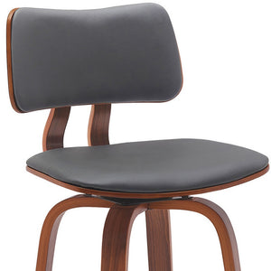 Homeroots 26" Gray And Wood Brown Faux Leather Swivel Low Back Counter Height Bar Chair   534430