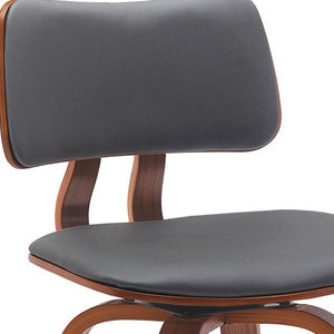 Homeroots 26" Gray And Wood Brown Faux Leather Swivel Low Back Counter Height Bar Chair   534430