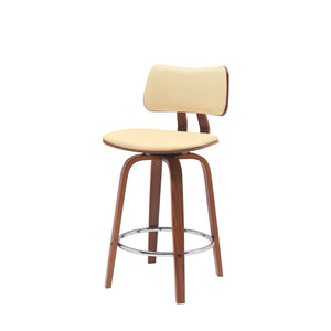 Homeroots 26" Cream And Wood Brown Faux Leather Swivel Low Back Counter Height Bar Chair   534431