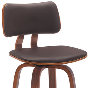 Homeroots 26" Brown And Wood Brown Faux Leather Swivel Low Back Counter Height Bar Chair   534432