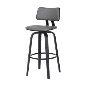 Homeroots 26" Gray And Black Faux Leather Swivel Low Back Counter Height Bar Chair   534433