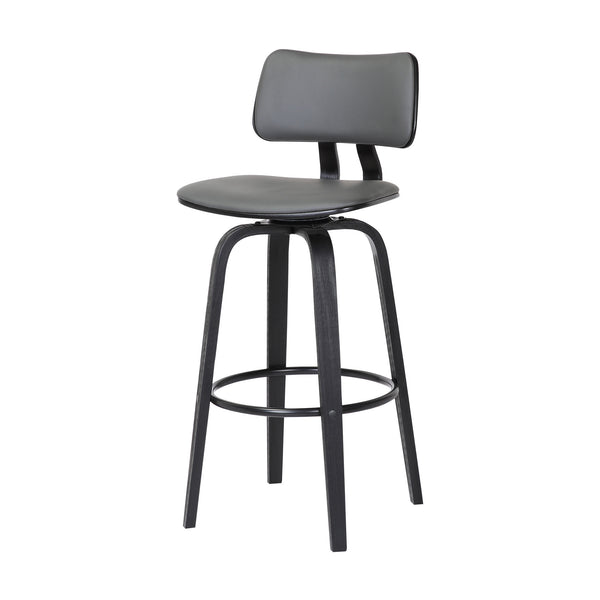 Homeroots 26" Gray And Black Faux Leather Swivel Low Back Counter Height Bar Chair   534433