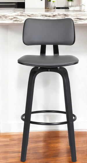 Homeroots 26" Gray And Black Faux Leather Swivel Low Back Counter Height Bar Chair   534433
