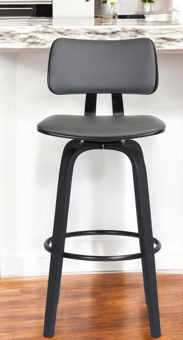 Homeroots 26" Gray And Black Faux Leather Swivel Low Back Counter Height Bar Chair   534433
