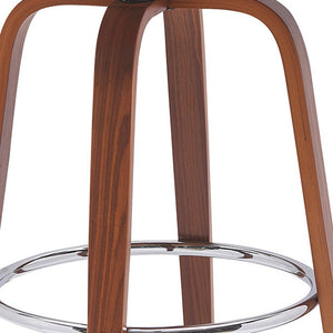 Homeroots 30" Cream And Wood Brown Faux Leather Swivel Low Back Bar Height Bar Chair   534436