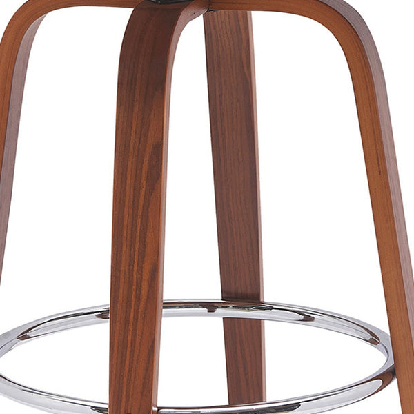 Homeroots 30" Cream And Wood Brown Faux Leather Swivel Low Back Bar Height Bar Chair   534436