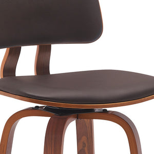 Homeroots 30" Brown And Wood Brown Faux Leather Swivel Low Back Bar Height Bar Chair   534437