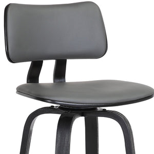 Homeroots 30" Gray And Black Faux Leather Swivel Low Back Bar Height Bar Chair   534438