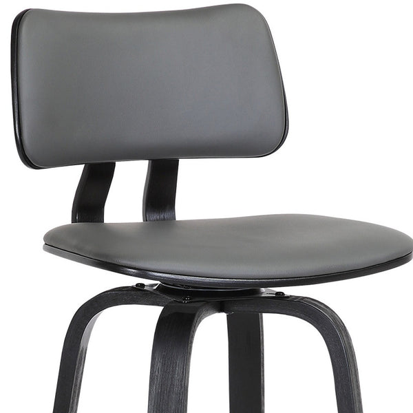 Homeroots 30" Gray And Black Faux Leather Swivel Low Back Bar Height Bar Chair   534438
