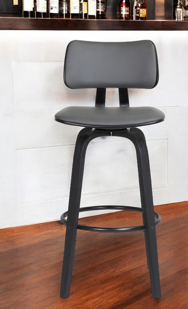 Homeroots 30" Gray And Black Faux Leather Swivel Low Back Bar Height Bar Chair   534438