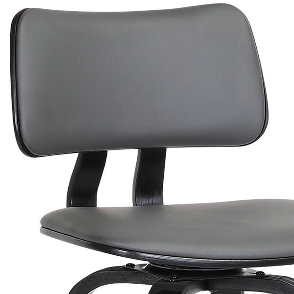 Homeroots 30" Gray And Black Faux Leather Swivel Low Back Bar Height Bar Chair   534438