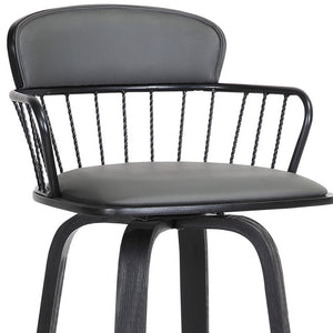 Homeroots 26" Gray And Black Faux Leather Swivel Low Back Counter Height Bar Chair   534440
