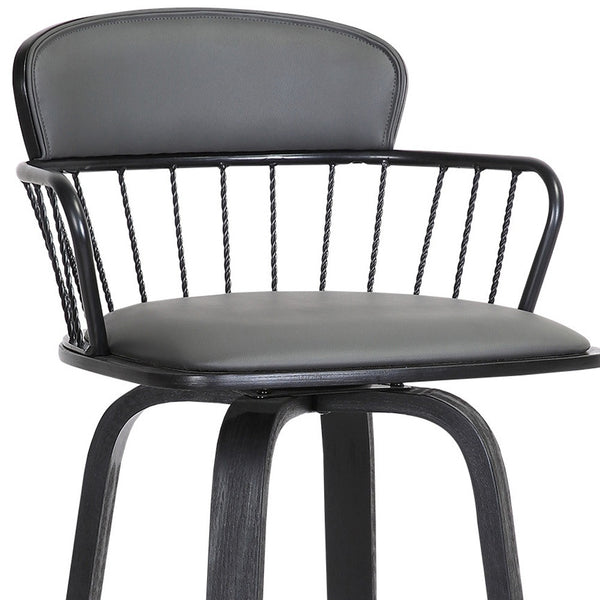 Homeroots 26" Gray And Black Faux Leather Swivel Low Back Counter Height Bar Chair   534440