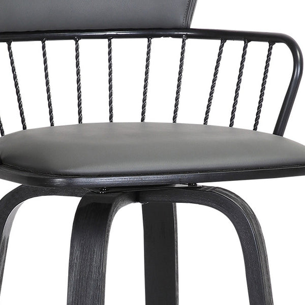 Homeroots 26" Gray And Black Faux Leather Swivel Low Back Counter Height Bar Chair   534440