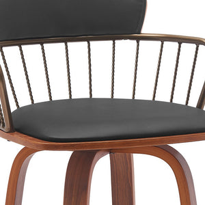 Homeroots 26" Black And Wood Brown Faux Leather Swivel Low Back Counter Height Bar Chair   534442