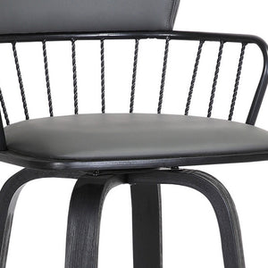 Homeroots 30" Gray And Black Faux Leather Swivel Low Back Bar Height Bar Chair   534443