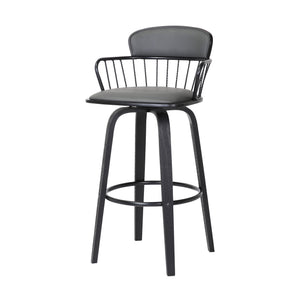 Homeroots 30" Gray And Black Faux Leather Swivel Low Back Bar Height Bar Chair   534443