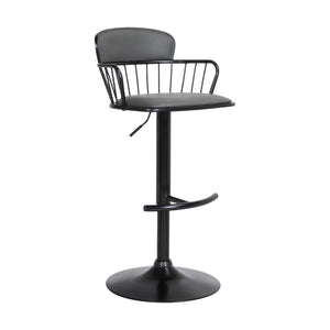Homeroots Gray And Black Faux Leather With Metal Swivel Low Back Adjustable Height Bar Chair   534446