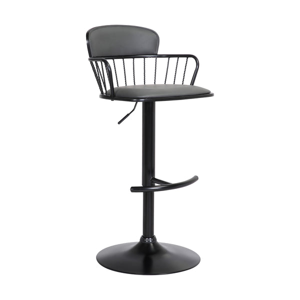 Homeroots Gray And Black Faux Leather With Metal Swivel Low Back Adjustable Height Bar Chair   534446