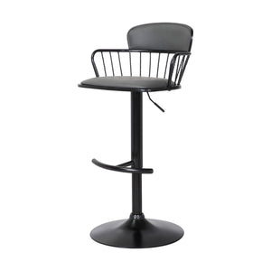 Homeroots Gray And Black Faux Leather With Metal Swivel Low Back Adjustable Height Bar Chair   534446