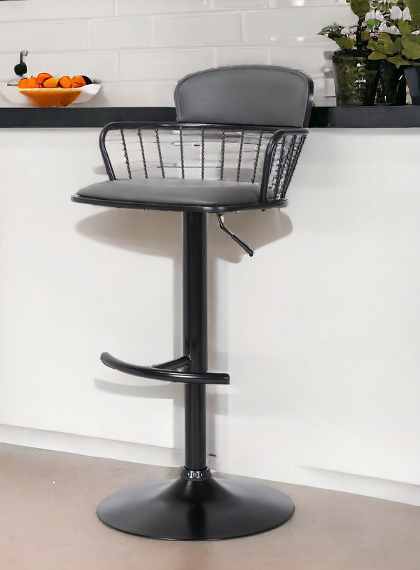 Homeroots Gray And Black Faux Leather With Metal Swivel Low Back Adjustable Height Bar Chair   534446