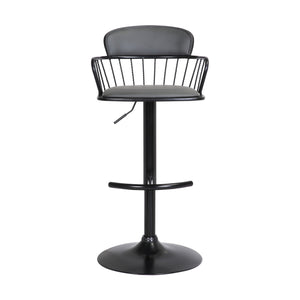 Homeroots Gray And Black Faux Leather With Metal Swivel Low Back Adjustable Height Bar Chair   534446