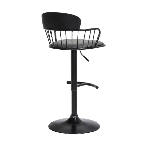 Homeroots Gray And Black Faux Leather With Metal Swivel Low Back Adjustable Height Bar Chair   534446